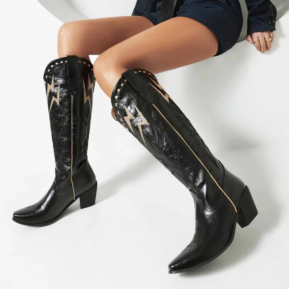 Trendy Cowboy Boots Embroidery Boots Knee High Cowgirl Boots For Women