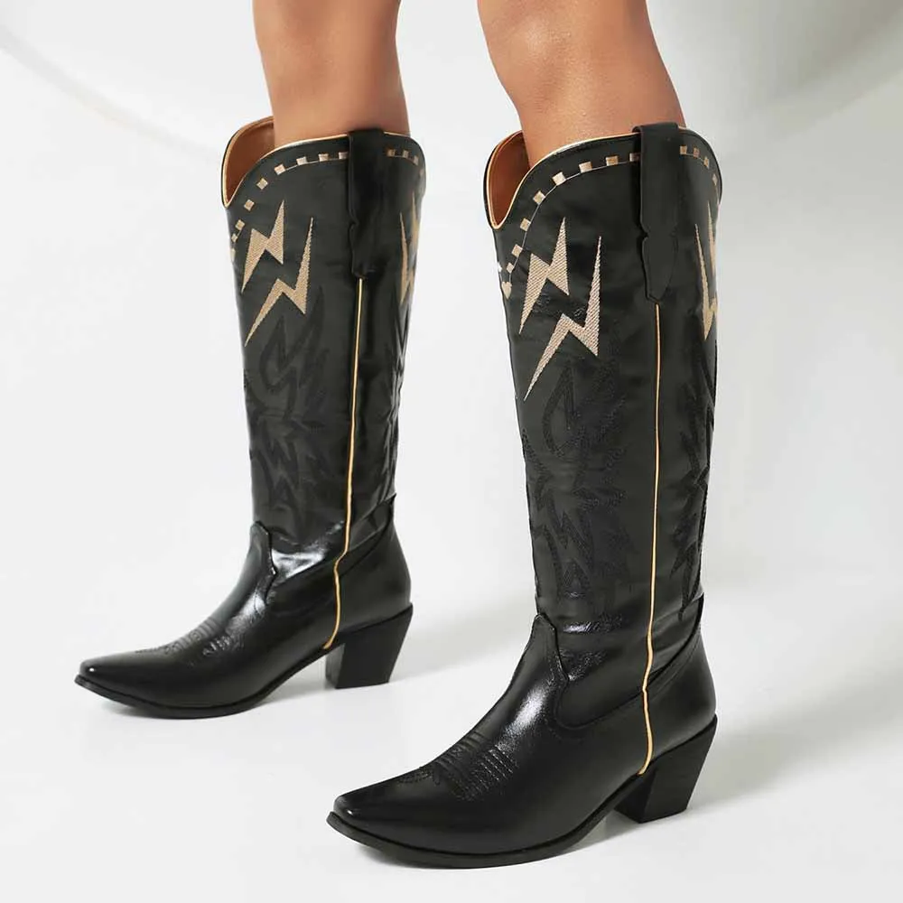 Trendy Cowboy Boots Embroidery Boots Knee High Cowgirl Boots For Women