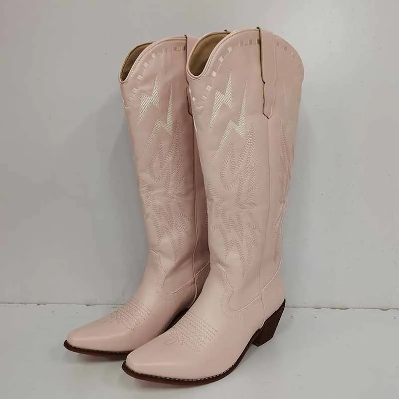 Trendy Cowboy Boots Embroidery Boots Knee High Cowgirl Boots For Women