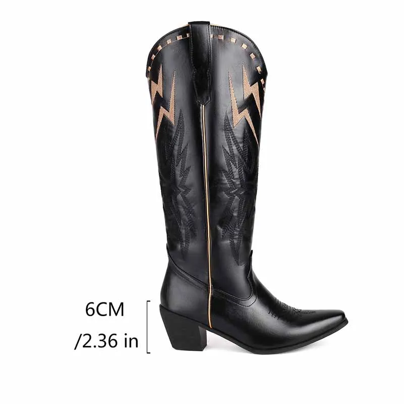 Trendy Cowboy Boots Embroidery Boots Knee High Cowgirl Boots For Women