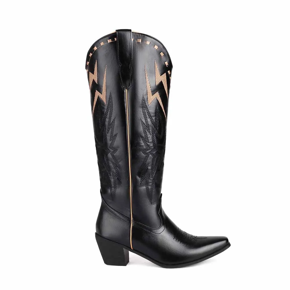 Trendy Cowboy Boots Embroidery Boots Knee High Cowgirl Boots For Women