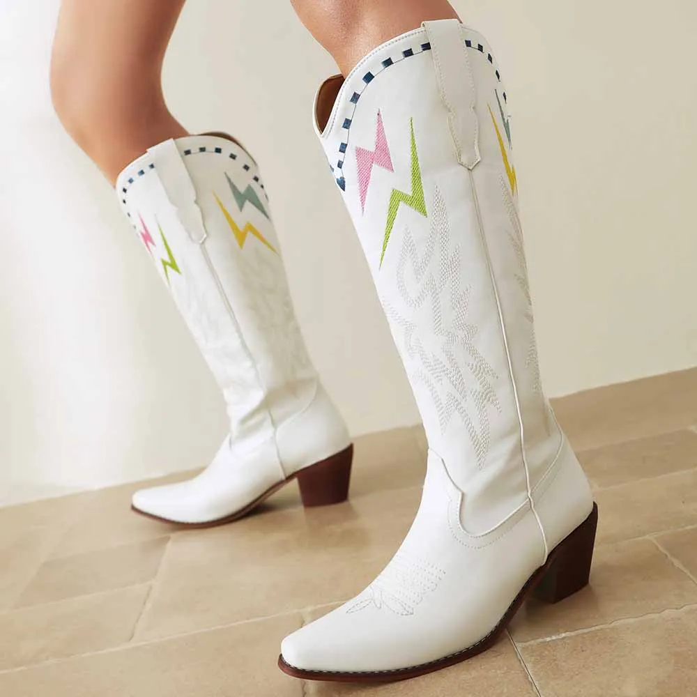 Trendy Cowboy Boots Embroidery Boots Knee High Cowgirl Boots For Women