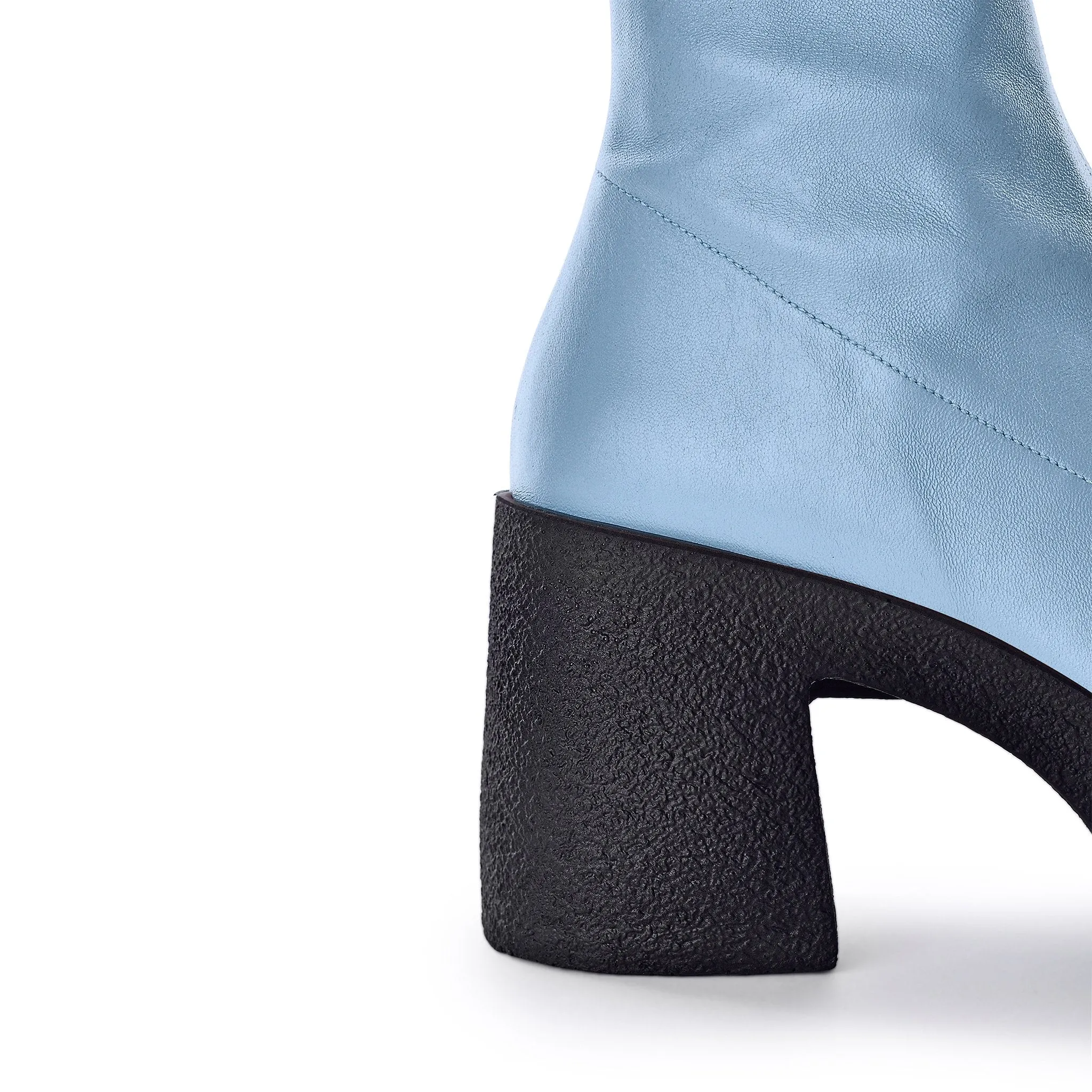 Umi Pastel Blue Stretch Leather Chunky Ankle Boots