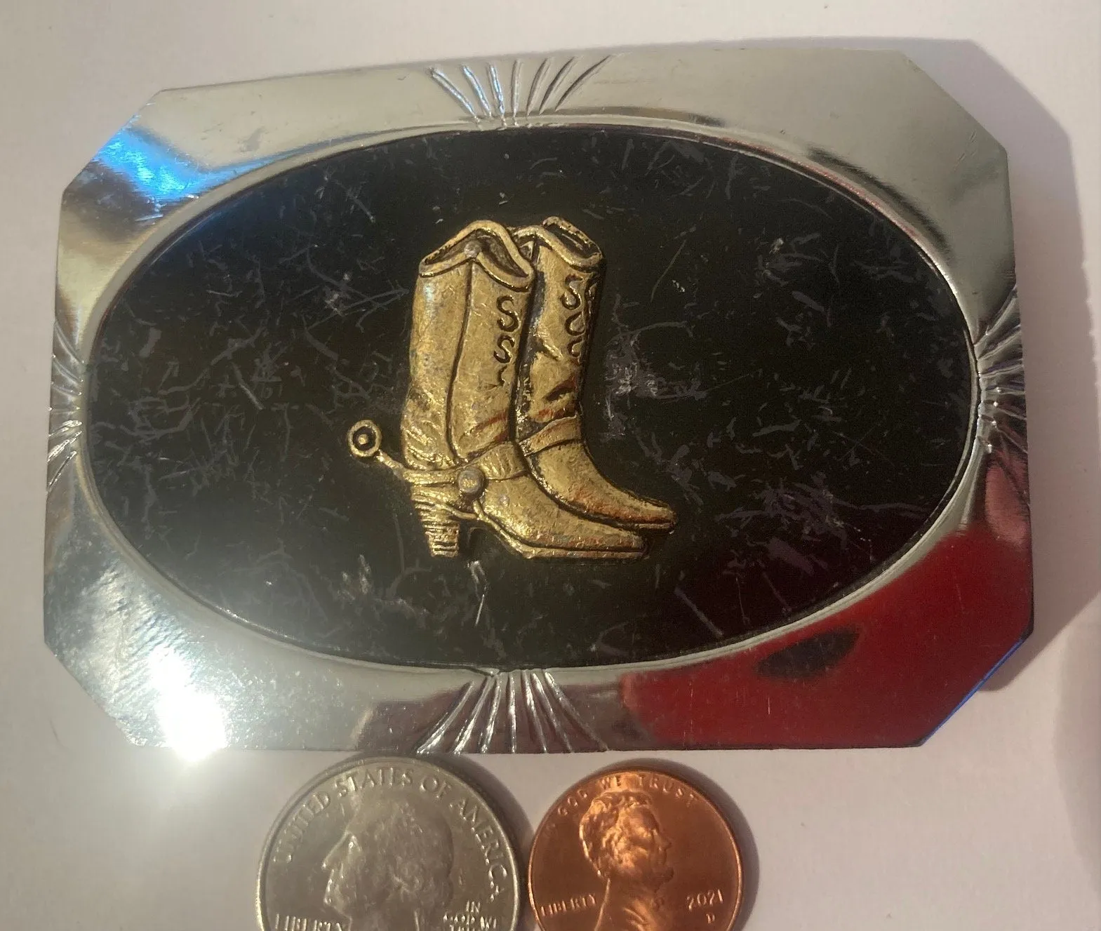 Vintage Belt Buckle, Brass Cowboy Boots, Quality, Made in USA, Country and Western, Western Wear, For Belts, Fashion, Shelf Display