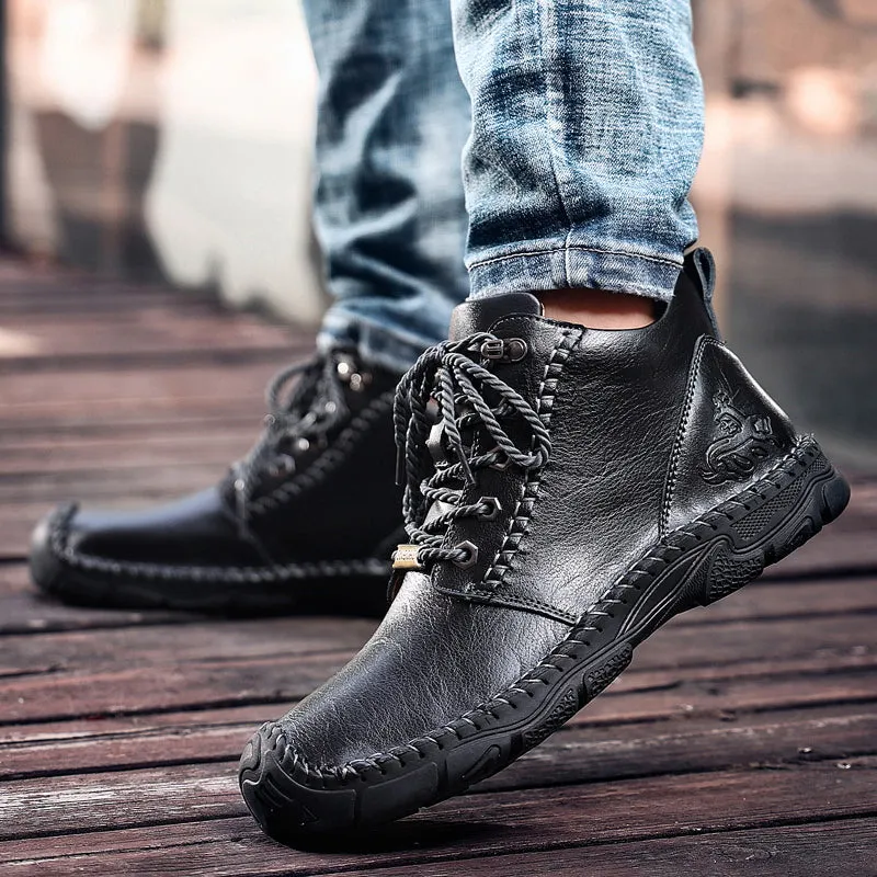 Vintage Hand Stitching Soft Leather Ankle Chukka Boots-823