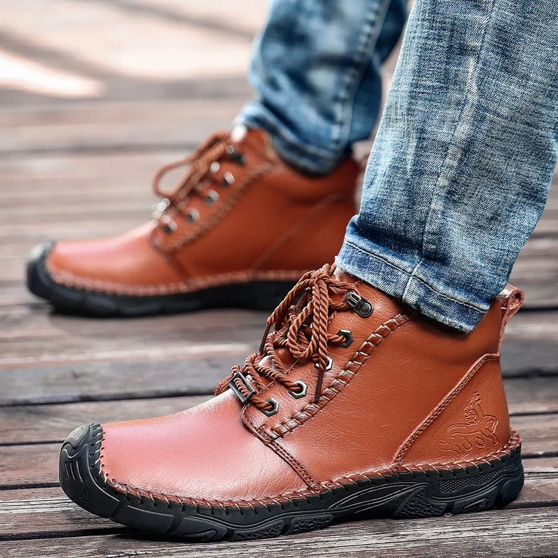 Vintage Hand Stitching Soft Leather Ankle Chukka Boots-823