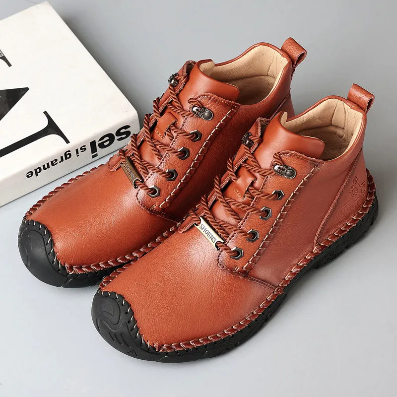 Vintage Hand Stitching Soft Leather Ankle Chukka Boots-823