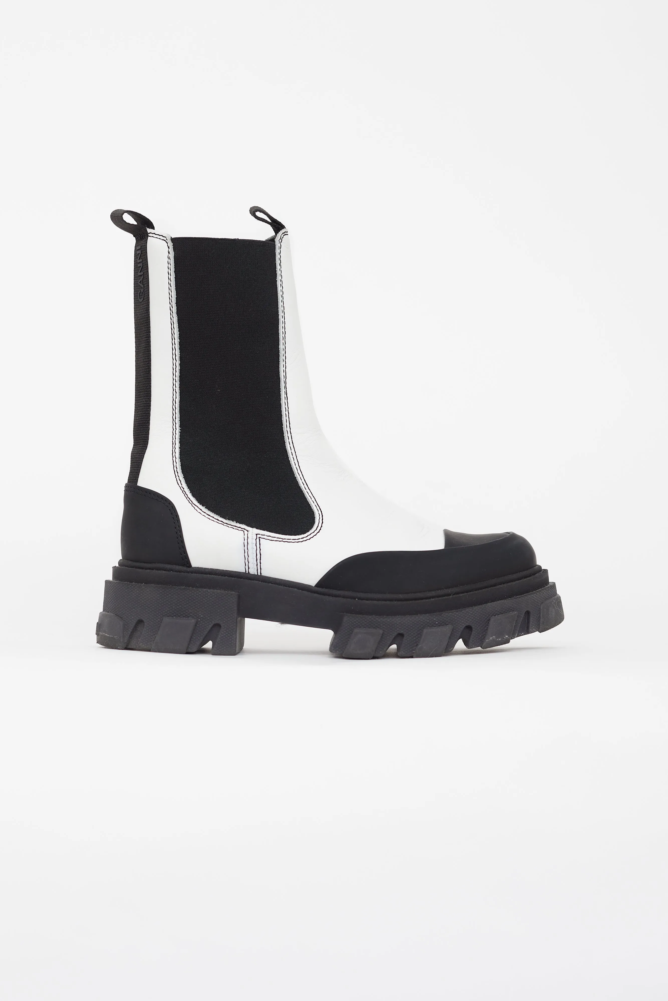 White & Black Leather Chelsea Boot