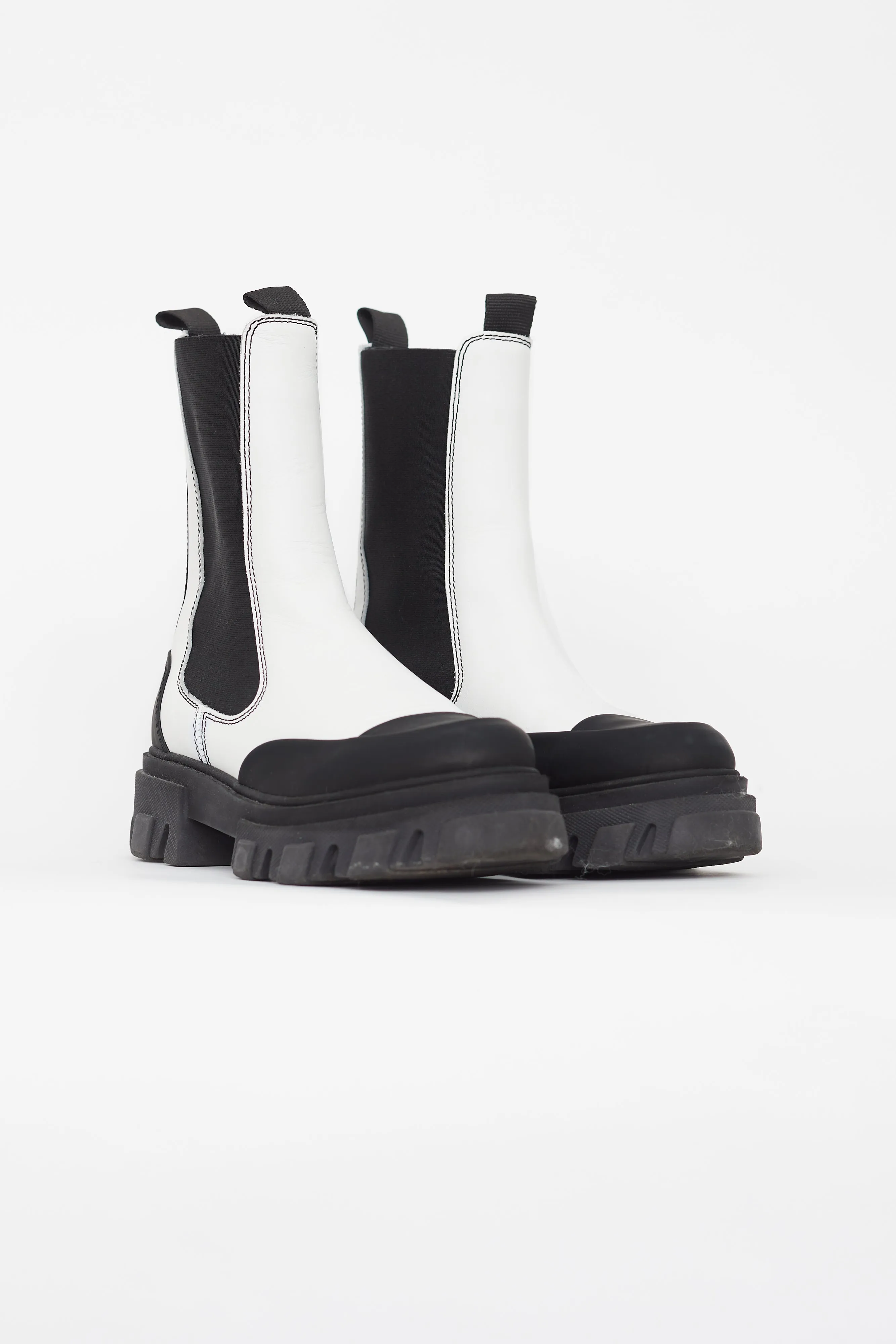 White & Black Leather Chelsea Boot