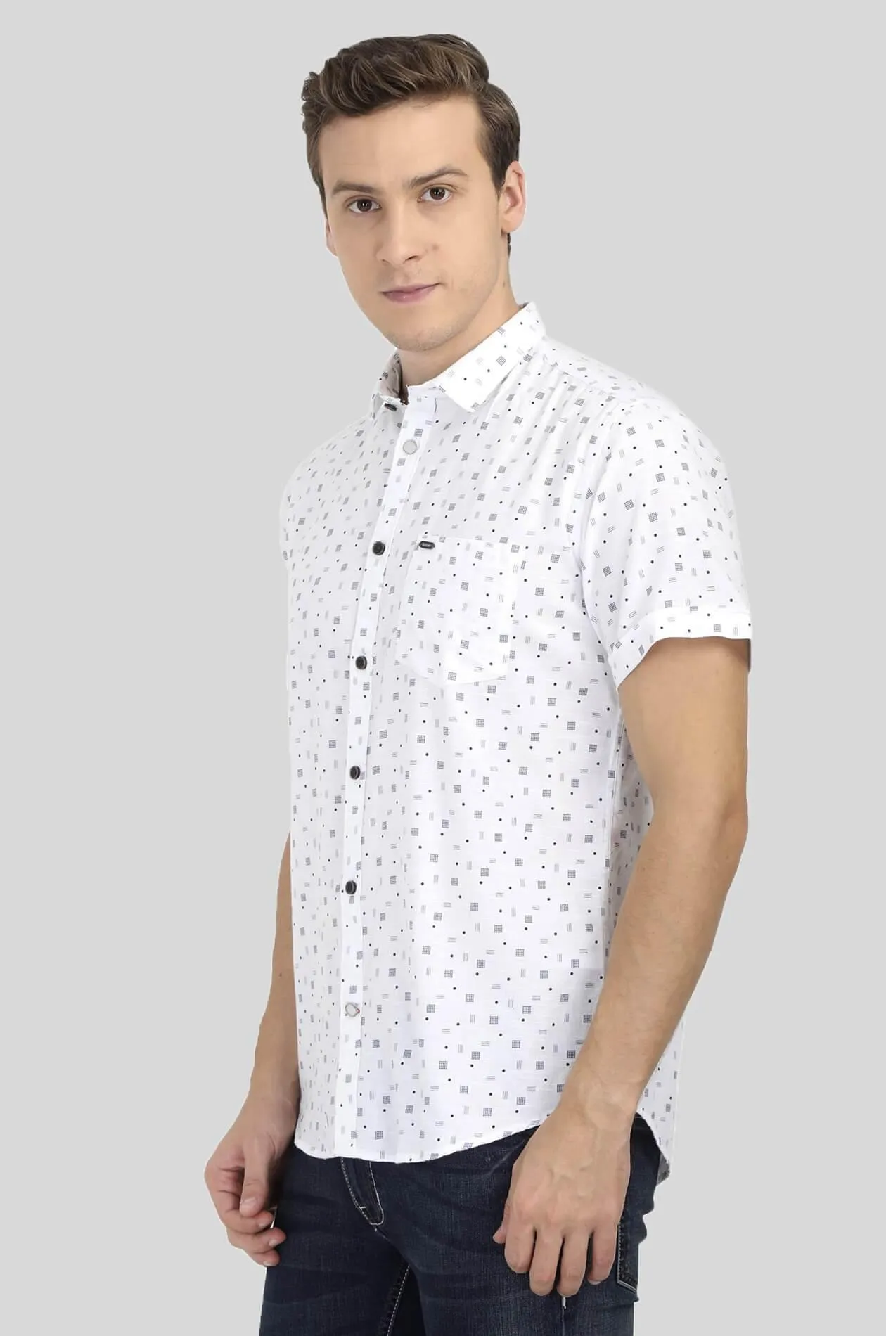 White Printed Casual Shirt for Men (ESPINOSA 2217)