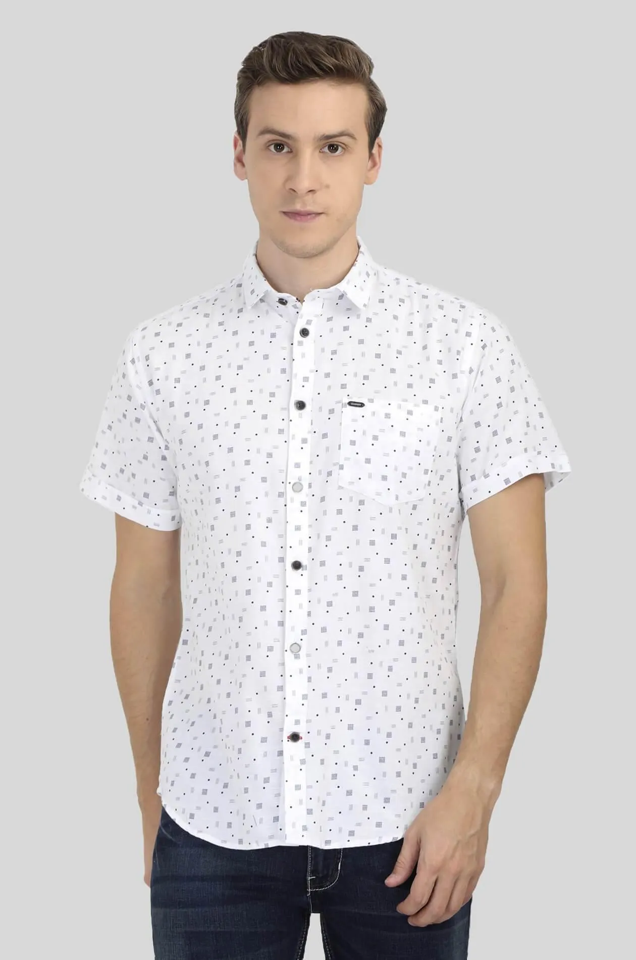 White Printed Casual Shirt for Men (ESPINOSA 2217)