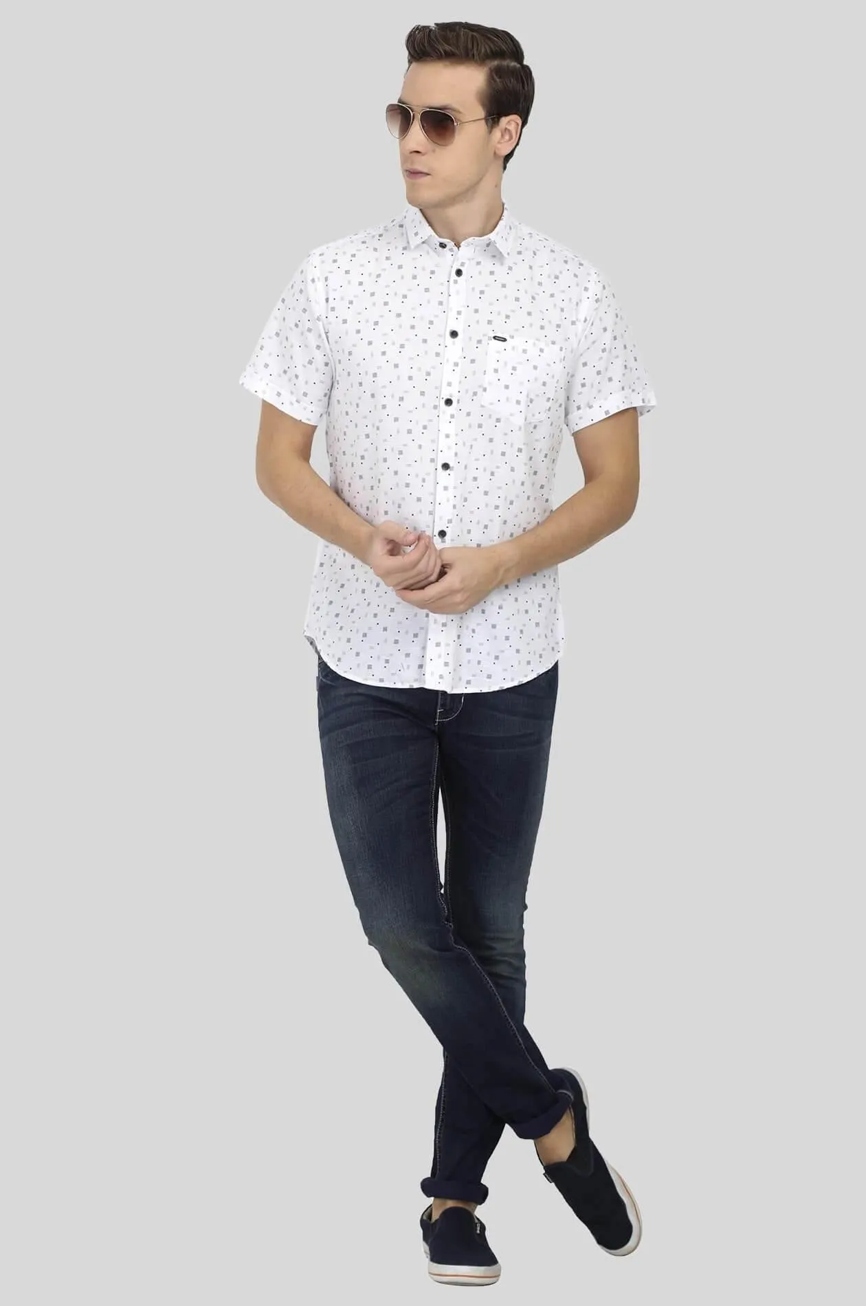 White Printed Casual Shirt for Men (ESPINOSA 2217)