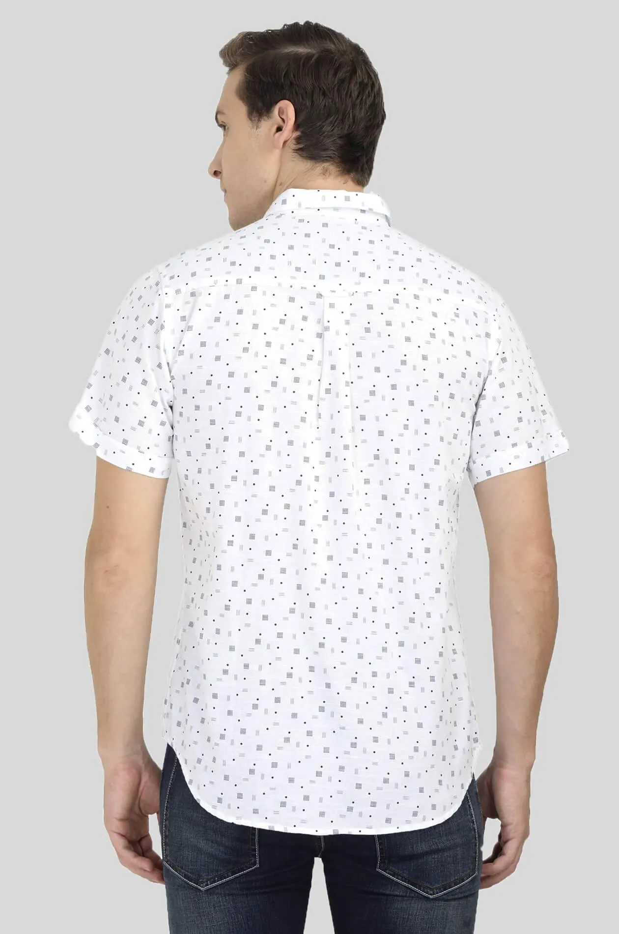 White Printed Casual Shirt for Men (ESPINOSA 2217)