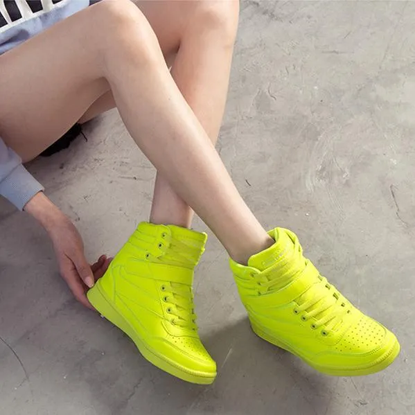 Women pure color lace up breathable platform sneakers