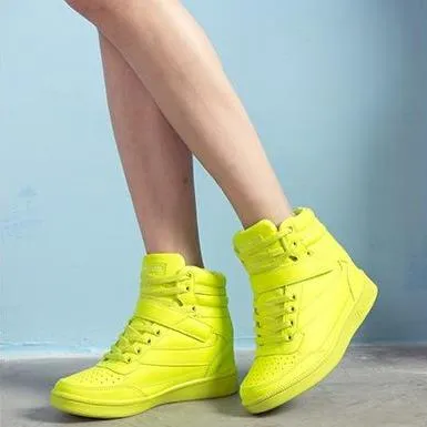 Women pure color lace up breathable platform sneakers