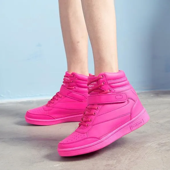 Women pure color lace up breathable platform sneakers