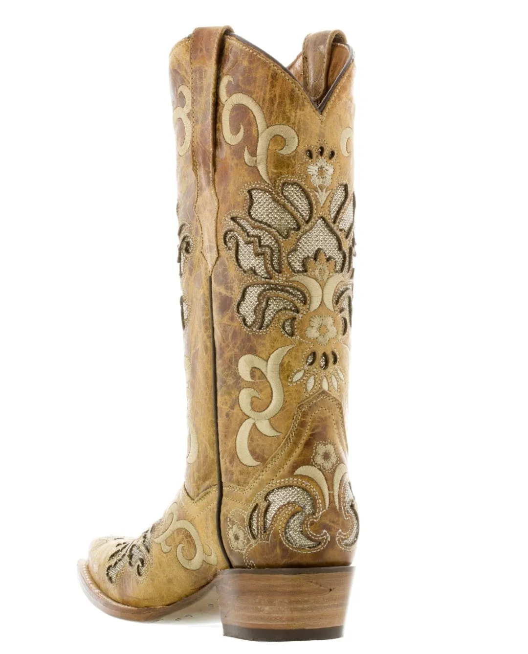 Women's Arabe Sand Inlay Fashion Leather Cowgirl Boots - Snip Toe