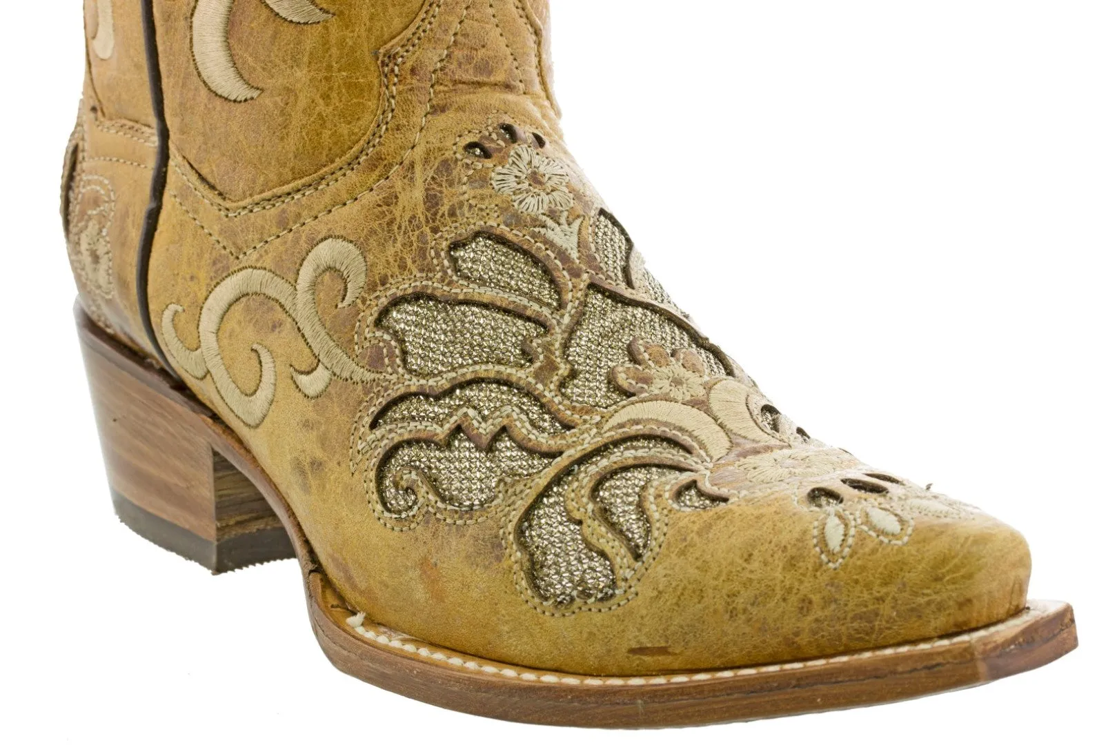 Women's Arabe Sand Inlay Fashion Leather Cowgirl Boots - Snip Toe