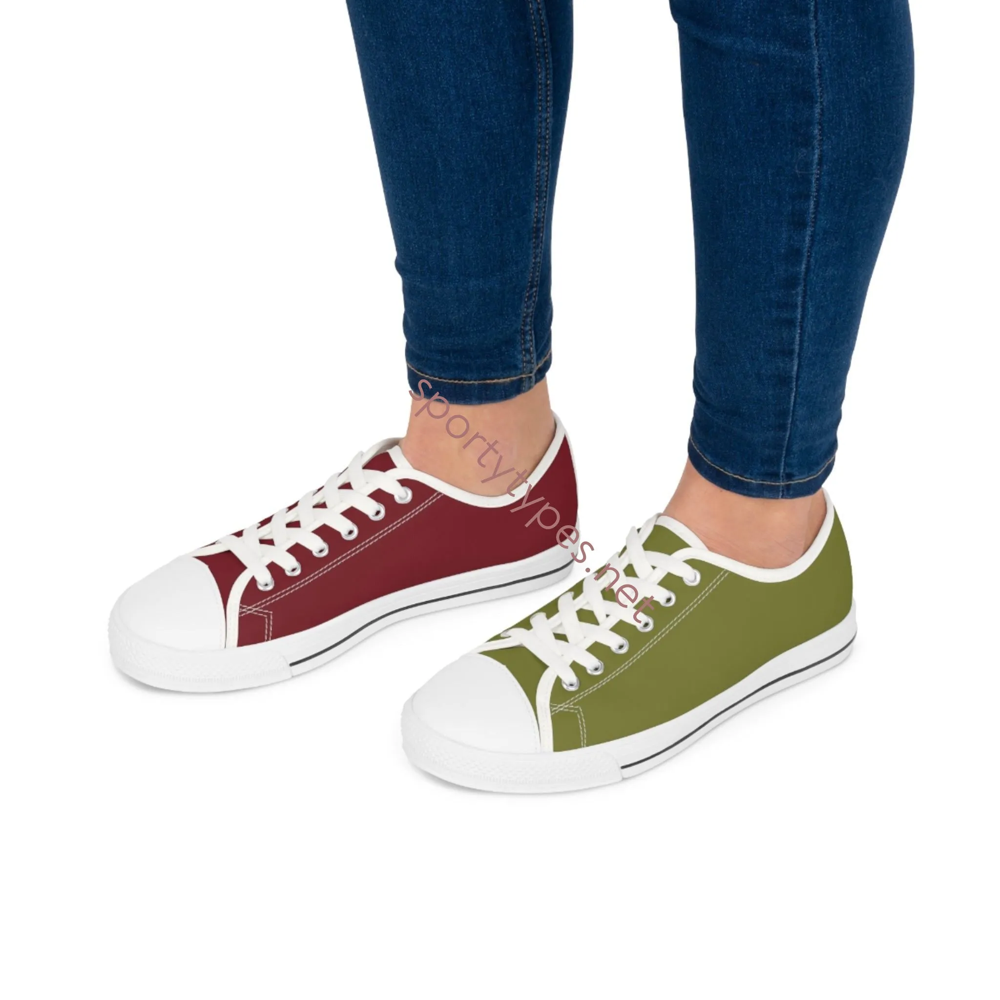 Women's Burgundy & Olive Mismatched Low Top Sneakers