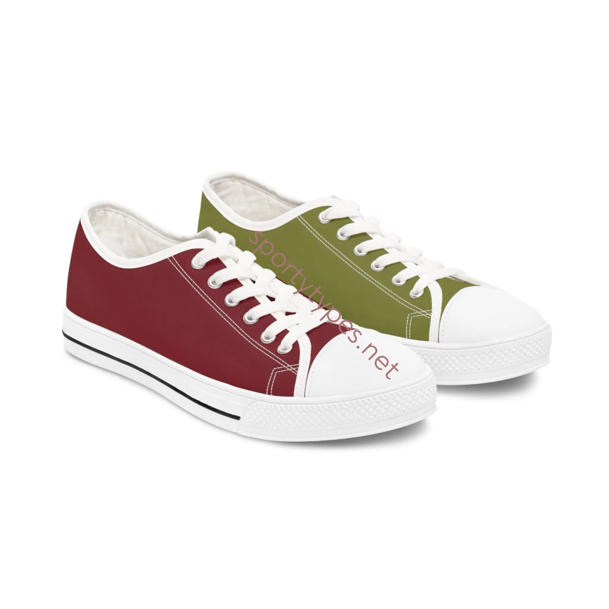 Women's Burgundy & Olive Mismatched Low Top Sneakers