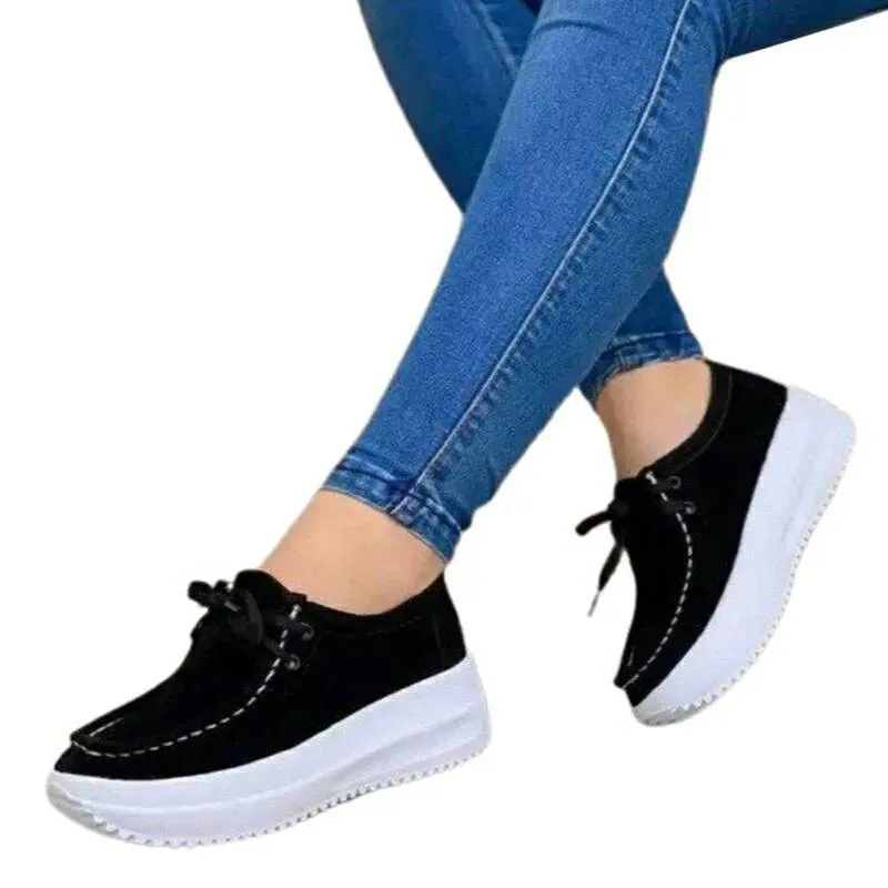 Women's front lace thick platform sneakers lightweight walking shoes