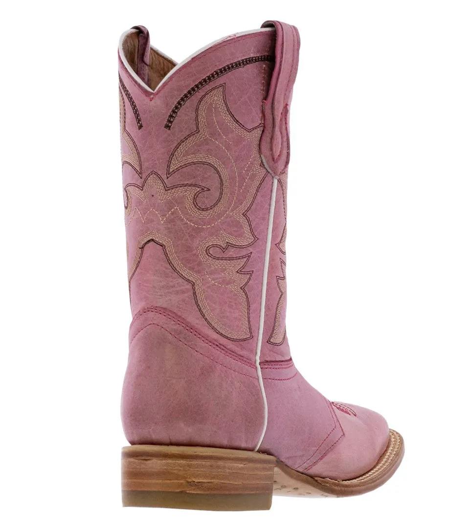 Womens MC560 Pink Stitched Leather Cowboy Boots Square Toe