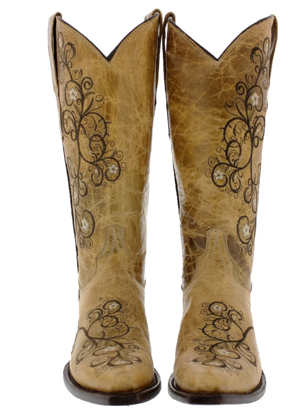 Womens Mesina Sand Leather Cowboy Boots Floral - Snip Toe