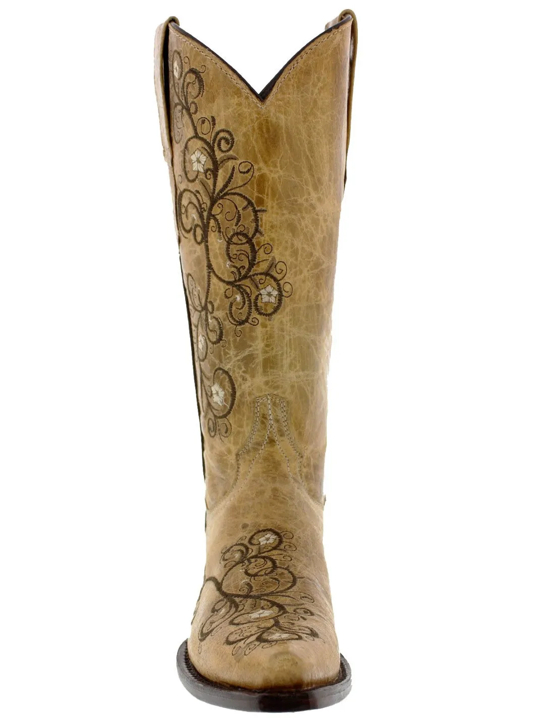 Womens Mesina Sand Leather Cowboy Boots Floral - Snip Toe