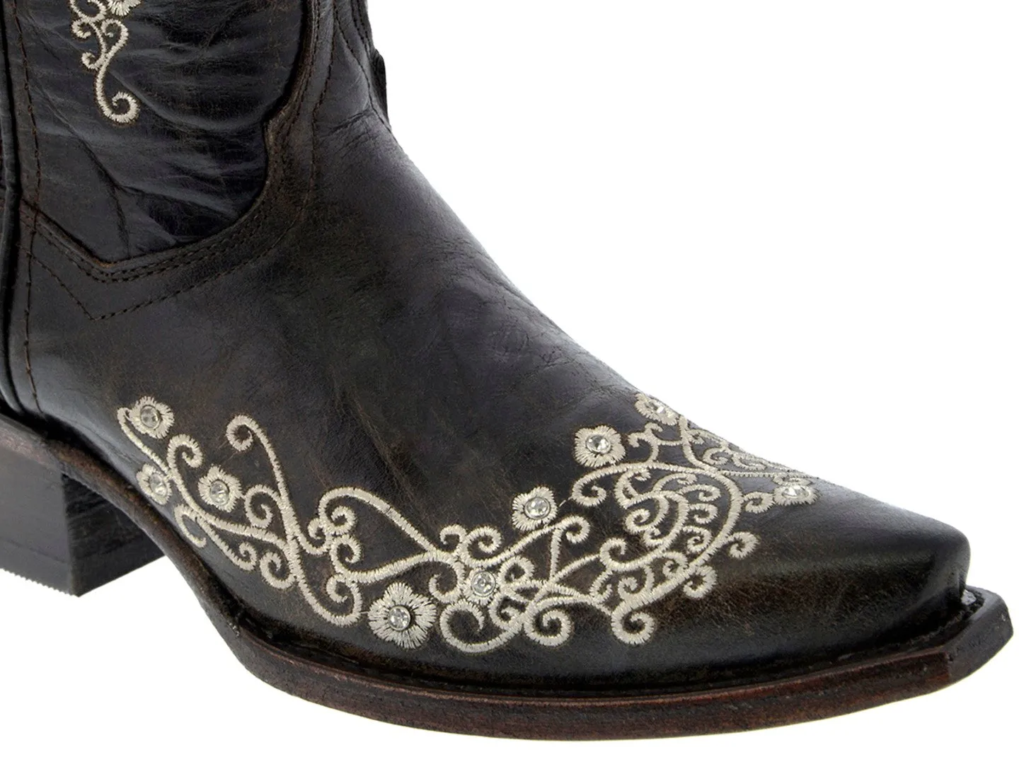 Womens Stella Dark Brown Leather Cowboy Boots - Snip Toe