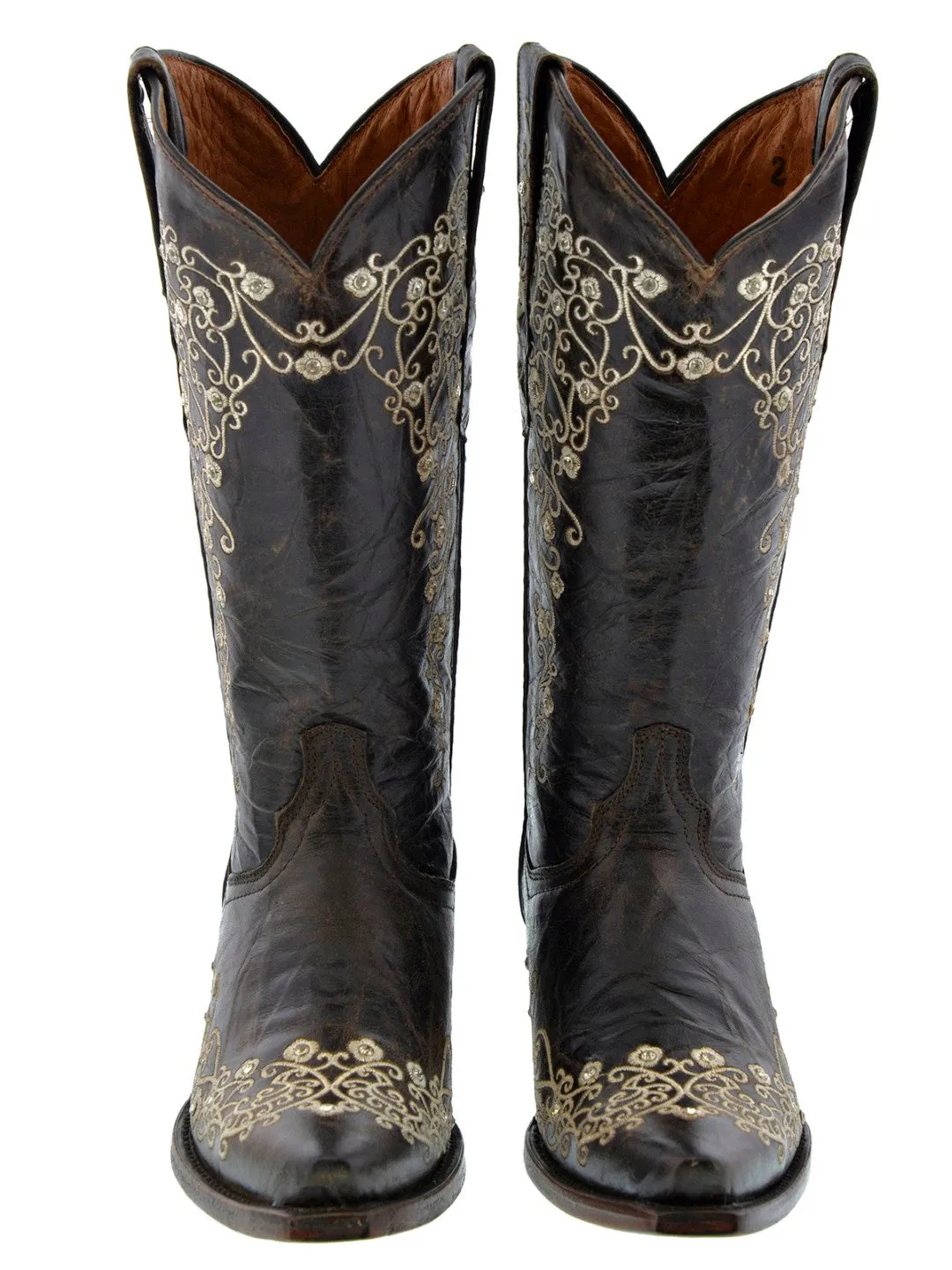 Womens Stella Dark Brown Leather Cowboy Boots - Snip Toe