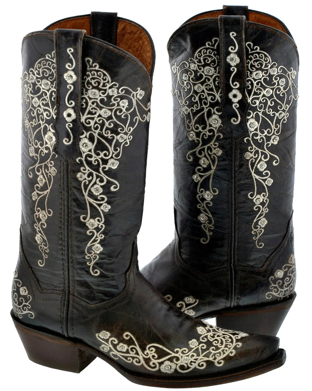 Womens Stella Dark Brown Leather Cowboy Boots - Snip Toe