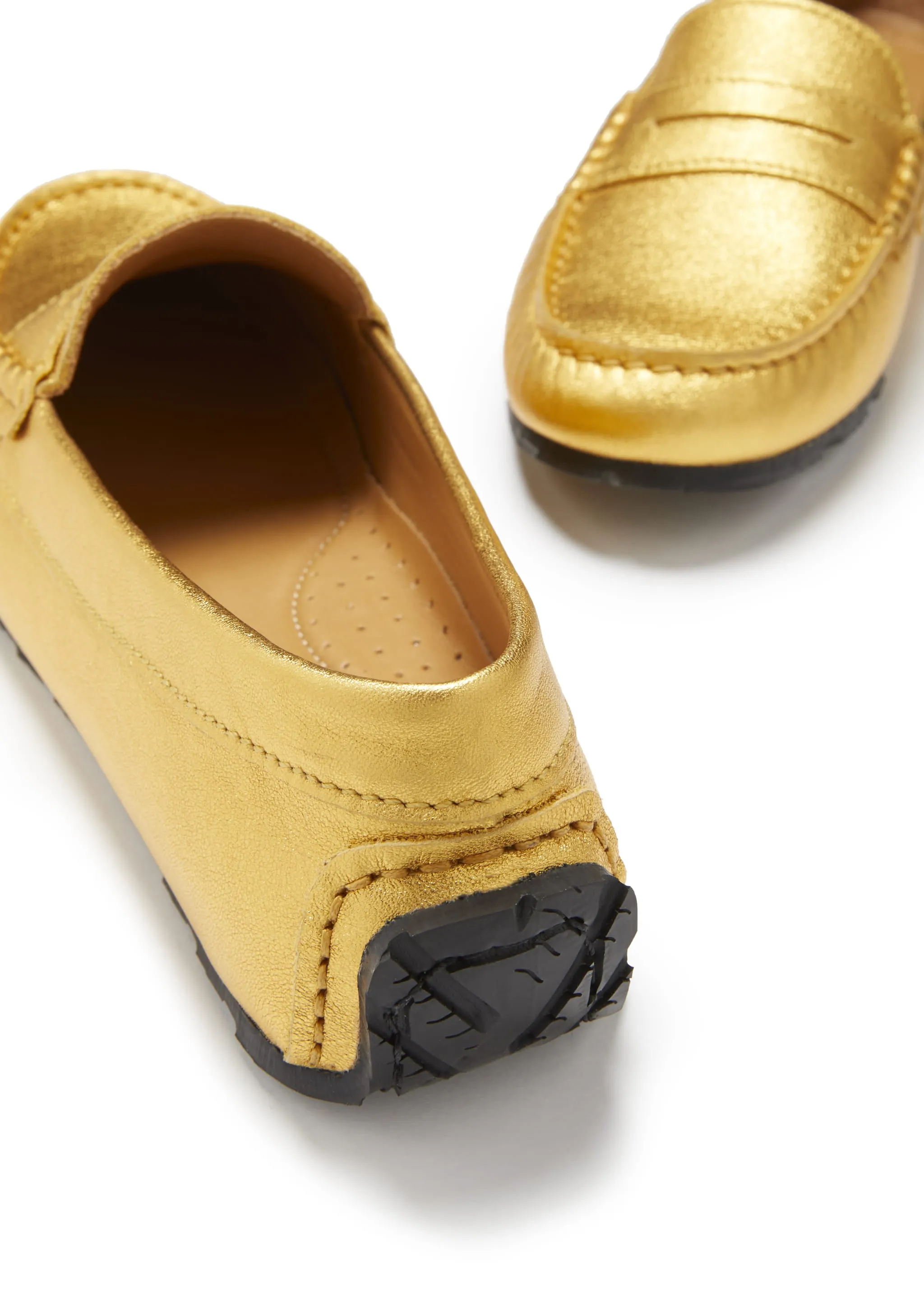 Women's Tyre Sole Penny Loafers, yellow gold leather