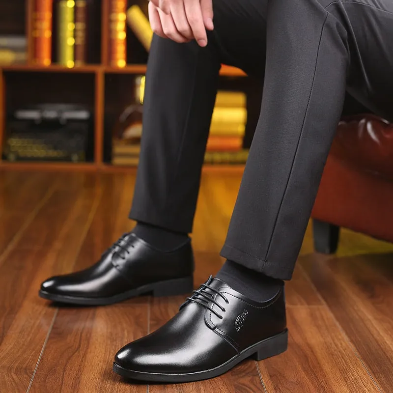 Yeknu Classic Business Dress Formal Black Men Oxford Wedding Footwear Leather Suits Breathable Casual Pointed Shoes 8222