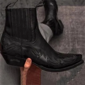 Yeknu Pointed Sleeve Locomotive Martin Boots Western Cowboy Knight Boots Men's Retro Knee Short Boots Fashionable Men's Shoes